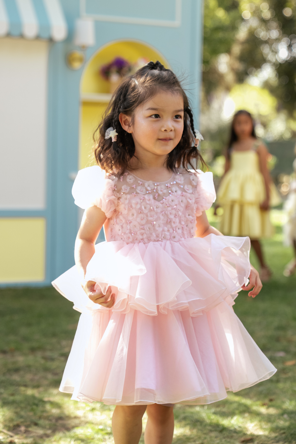 rosette dress pink Open Heart Long Sleeve Rosette Mini Dress Baby Pink M