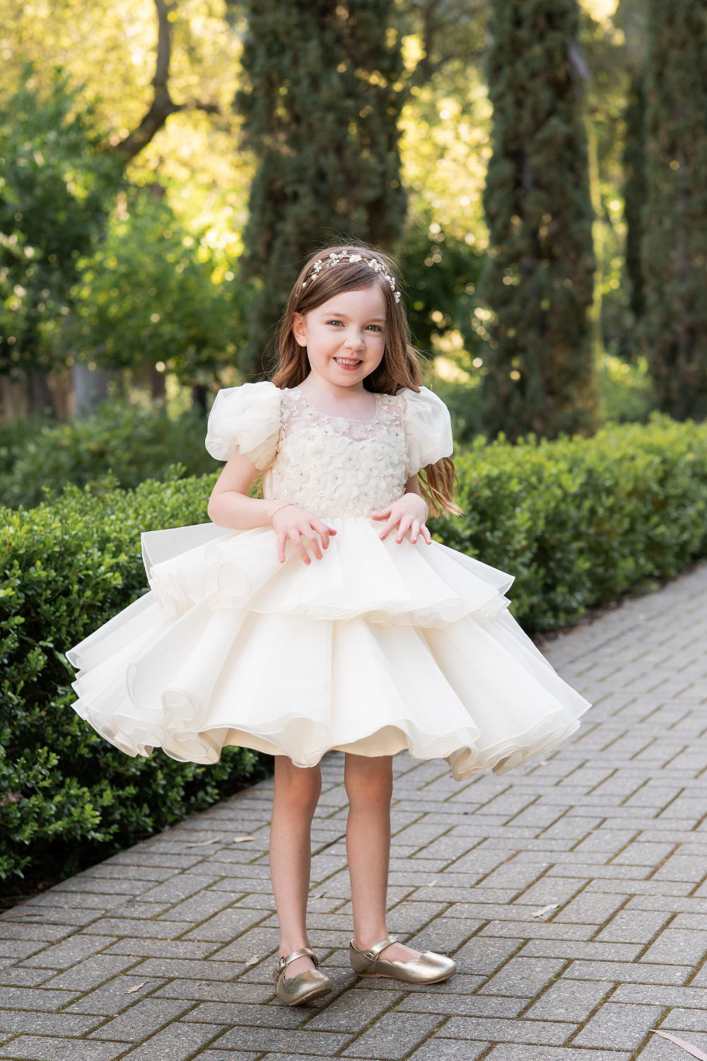 ivory petal dress Ivory & Light Coral Strapless Petal Dress: Flower Girl Wedding Gown